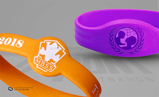 orange and purple Debossed Silicone wrist band design with figured logo